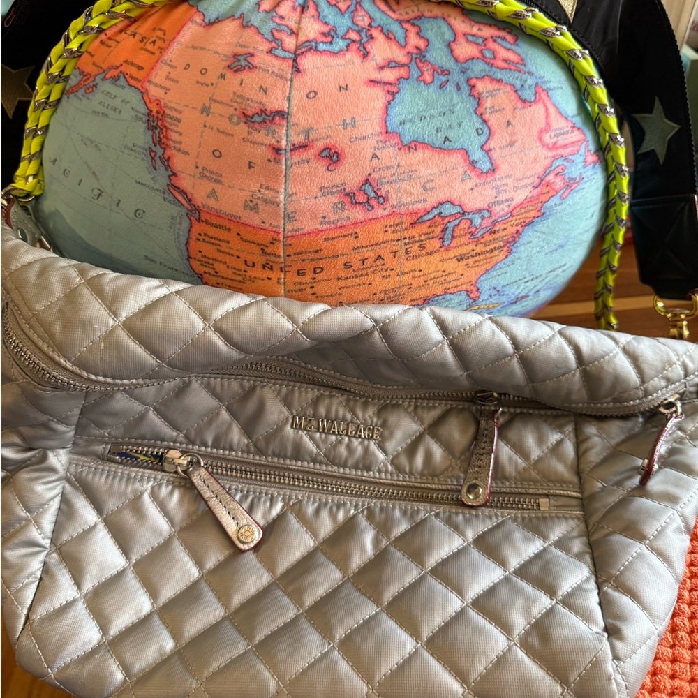 MZ Wallace Silver Quilted Crossbody Bag